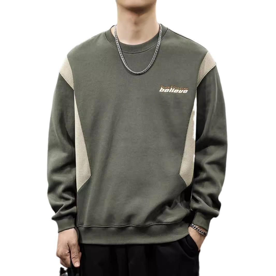 380G Heavy Splicing мужской свитер осень американский модный бренд вышитый свободный — фото 6