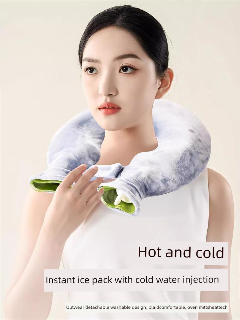 U-Shaped Hot Water Bottle for Cervical Spine Heat Therapy, Water-Filled Shoulder and Neck Physiotherapy Heating Pad, Explosion-Proof and Thickened