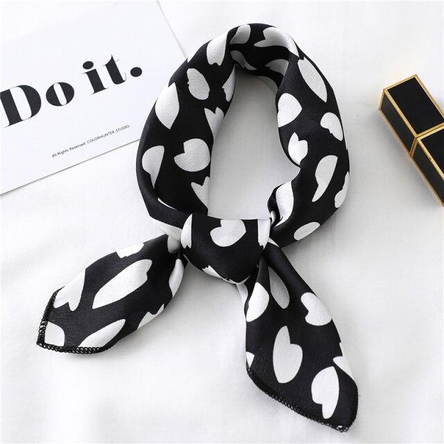 New Silk Scarf Square Women Fashion Dot Plaid Print Neckerchief Ladies Work Scarves Small Winter Foulard Bandana Hair Tie Band EMA