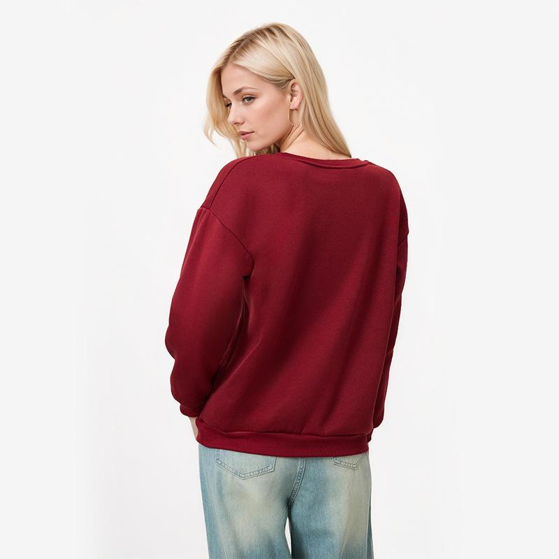 Autumn Women's Hoodie Tops Letter Printed Round Neck Long Sleeve Loose Sweatshirt