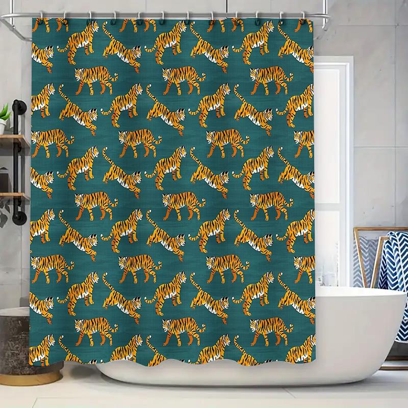 

Tiger Shower Curtain Abstract Animal Pattern Waterproof Bathroom Decor Jungle Wildlife Nature Backdrop Forest Theme Washable Fab W60H190(CM)-1 Pcs