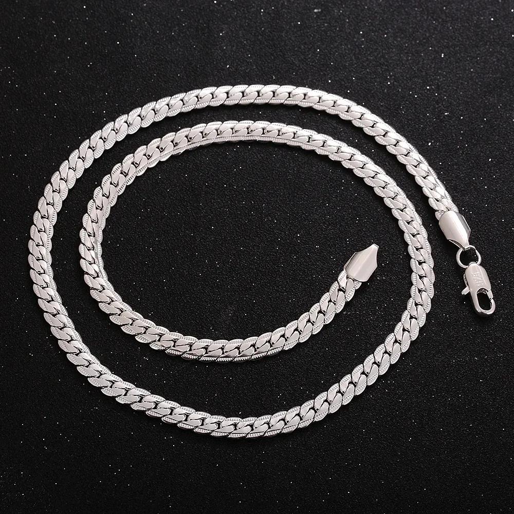 Silver Pating 6mm Side Full Sideways Chain 16/18/20/22/24 Inch Necklace For Women Men Daily Wear Fashion Punk Jewelry Gifts