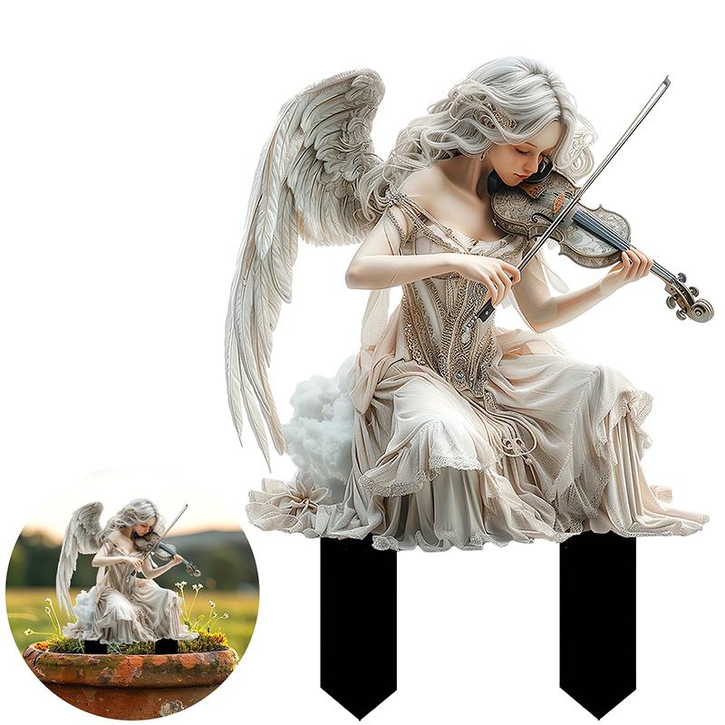 Bajkowy Styl Bohema Biały Anioł Skrzypce Akrylowy Palik Ogrodowy Dekoracja Rośliny Doniczkowej w Ogrodzie na Podwórku