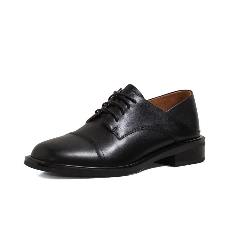 

Модная ГОРЯЧАЯ РАСПРОДАЖА Весна/Осень Женские лоферы Туфли из натуральной кожи для женщин Круглый носок Низкий каблук Женские туфли-лодочки Повседневные Оксфорды на шнуровке 34 чёрный