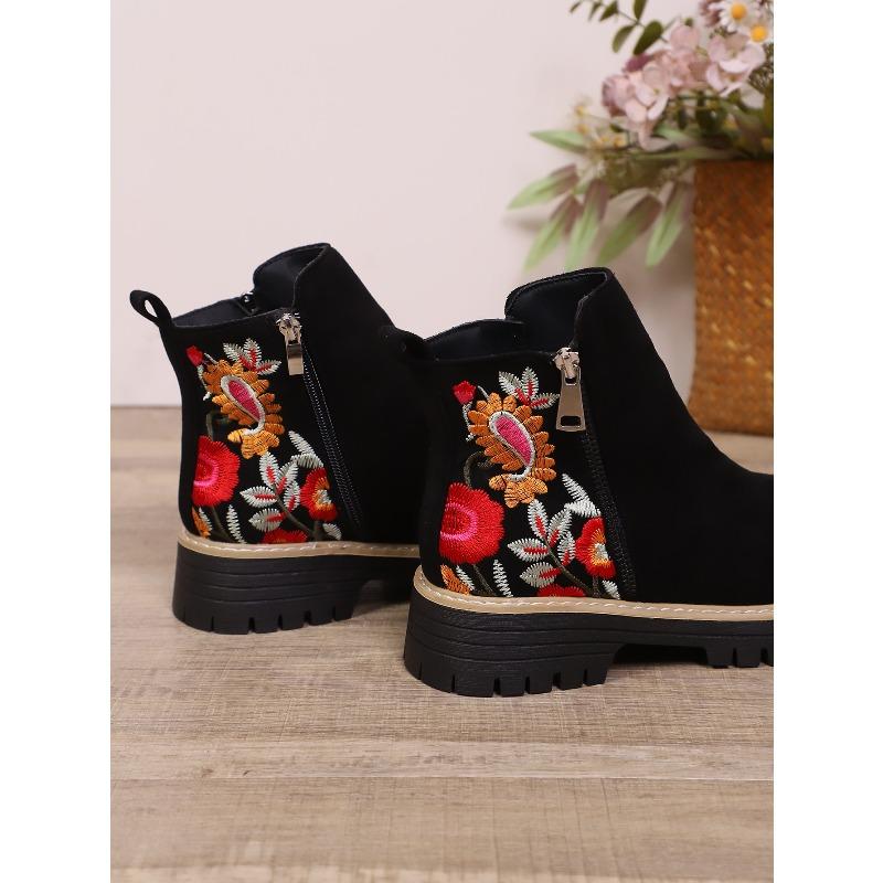 Winter 2025 Suede Print Booties Women's Plus Size Side Zipper Vintage Round Toe Muffin Martin Boots