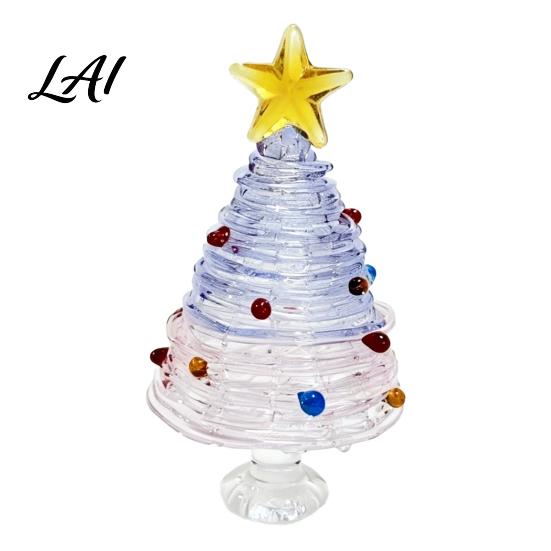 Christmas Table Centerpiece Glazed Tree Figurine Colorful Miniature Xmas Decor Handcrafted Small Ornament for Desk Glass Home Office Holiday