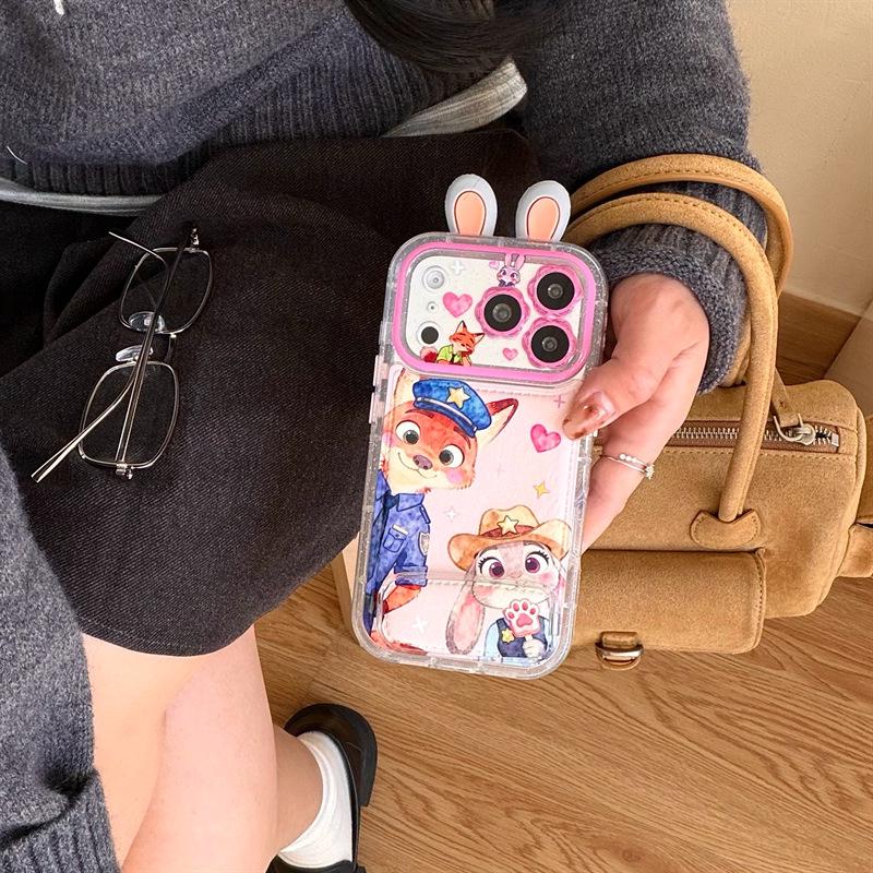 Cartoon Judy Nick Police Uniform Stand Case for iPhone 17/16 Pro Max/15/14