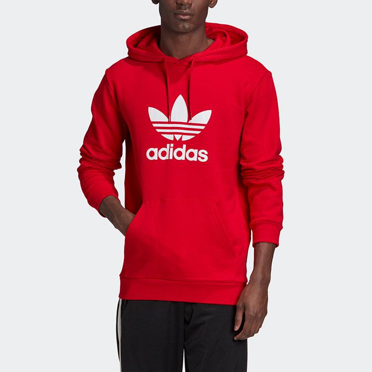 Adidas Originals Trefoil Logo Print Loose-Fit Hoodie Men Hoodie Red GD9924