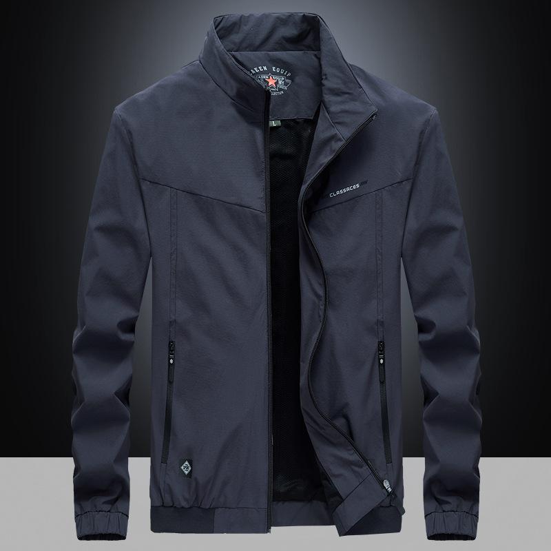 Spring New Men's Outdoor Casual Stand-up Collar Jacket, Youth Large Size Solid Color Elastic Jacket