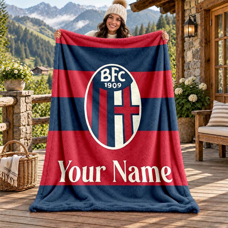 Bologna Football Club Custom Name Flannel Blanket Personalized Soft Warm Plush Throw Blanket Customized Gift for Family Friends