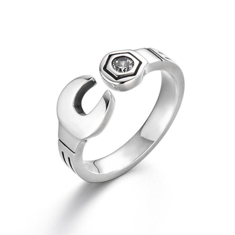 Yin Taifei Sterling Silver Retro Wrench Ring for Men - Original High-Grade Classic Design, Adjustable Fit