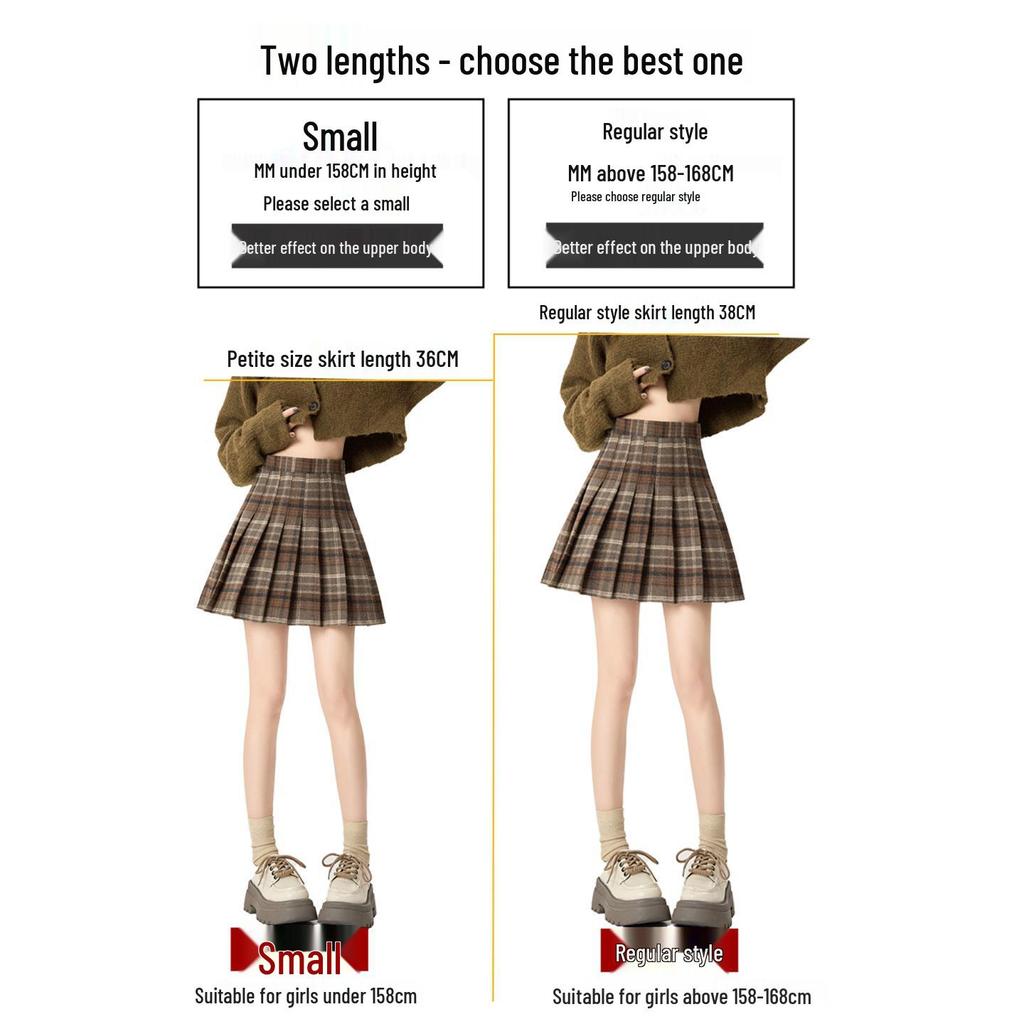 Plaid Wool Pleated Skirt for Curvy Women - High Waist A-line Short Skirt for Spring/Autumn