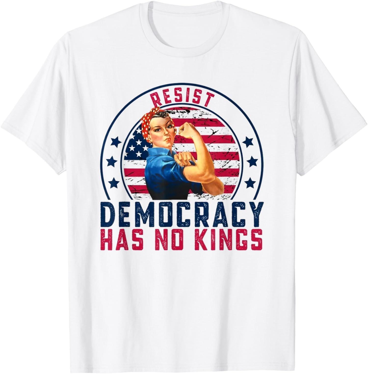 Resist Democracy Has No Kings Vintage Patriotic Unisex T-Shirt M