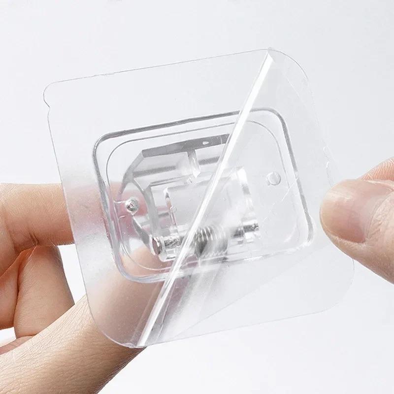 Self Adhesive Curtain Rod Holder Nail-Free Adjustable Clamp Hooks Kitchen Bathroom No Drilling Wall Hanging Rack Hook Bracket