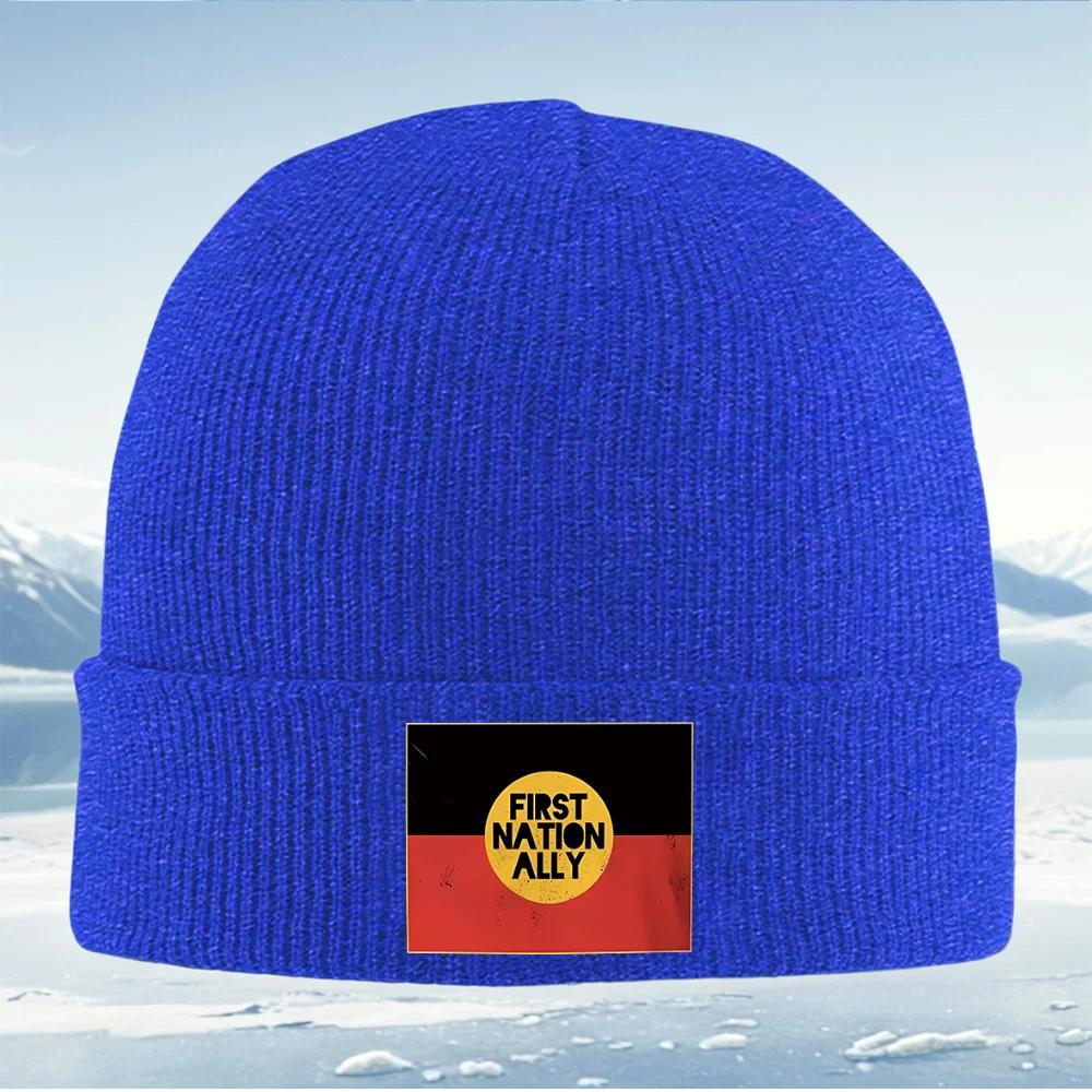 Indigenous Peoplecircular Text Design Unisex Women Unisex Knitted Hat Beanie Pullover Cap Winter Thermal Warm Christmas Outdoor Cy