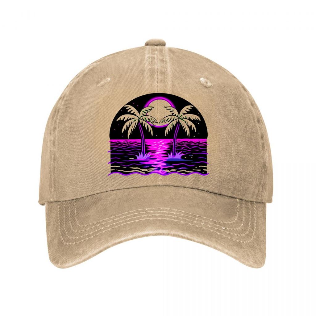 Neon Retro Vaporwave Palm Tree Wall Art Washed Baseball Cap Outdoor For Womens Unisex FeUnisex