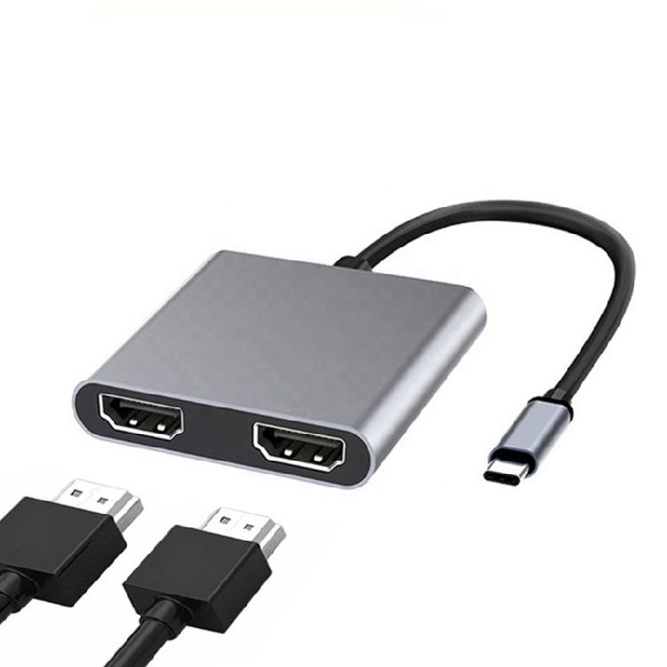 Aluminum USB C Adapter Dock Double HDTV 4K 60Hz Output Type C to HDTV Splitter for Double Monitors