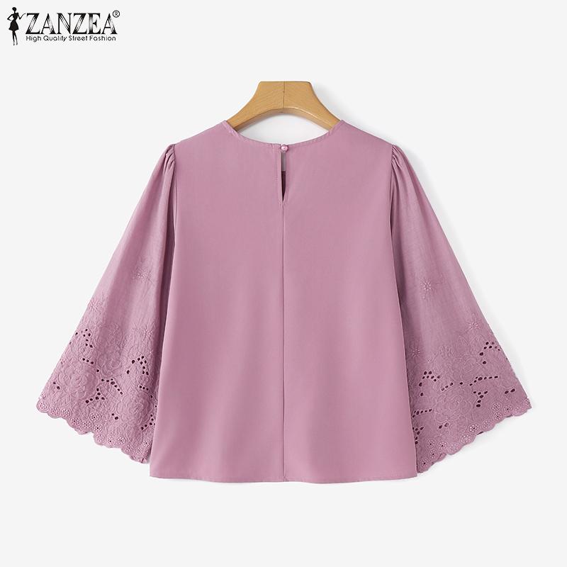 ZANZEA Kvinner Casual Rund Hals 3/4 Erme Løs Broderi Bluse