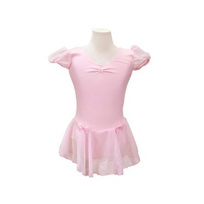 Puff Sleeve Ribbon Ballet Leotard Small E-Ballerina [Pink - (98-108cm)]