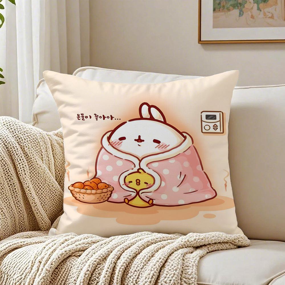 Cute Soft Mascot MMolang Cushion Cover Linen Pillowcase Soft for Sofa Bed Home Room Decor
