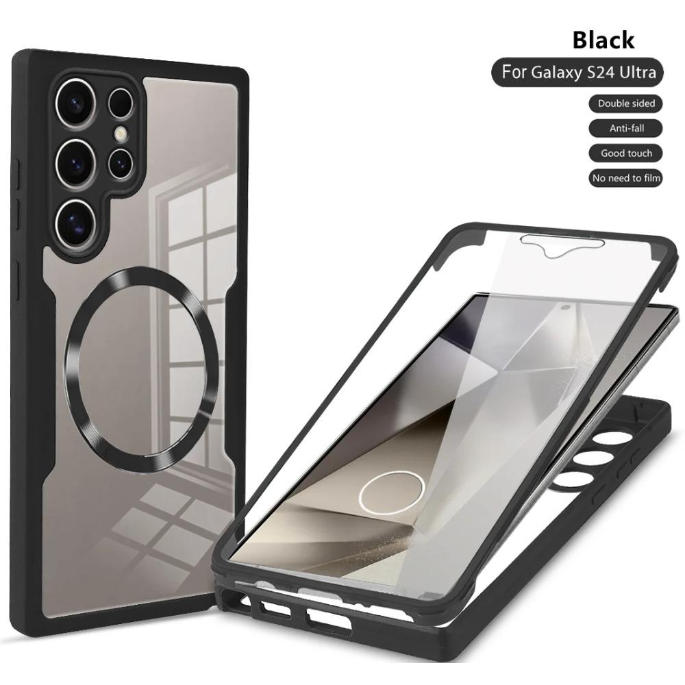 360° Schutz Magsafe Hülle für Samsung Galaxy S24 S23 S22 Ultra Plus FE Doppelseitige Weiche Silikon Klare Magnetische Hülle