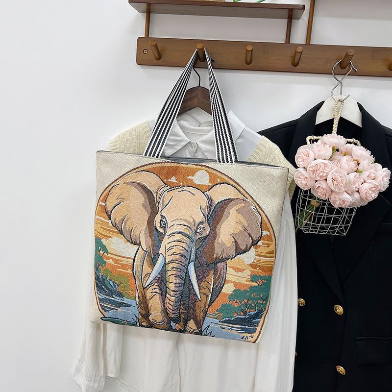 New jacquard woven embroidery cloth bag cartoon bag Mengmeng shoulder bag women's bag portable student shopping bag