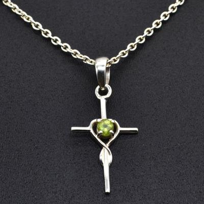 Peridot Gemstone Cross Pendant 925 Sterling Silver Jewelry Handmade Necklace