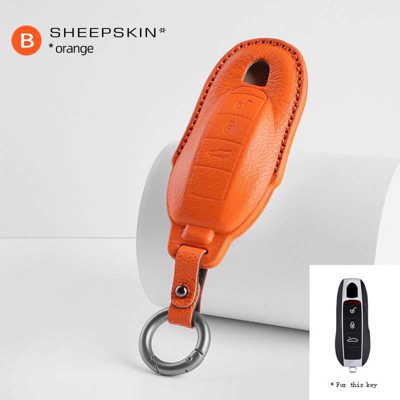 

Car key protection shell sheepskin For Porsche Panamera Cayenne 971 911 9YA Macan Boxster 3 Buttons Auto keychain accessories