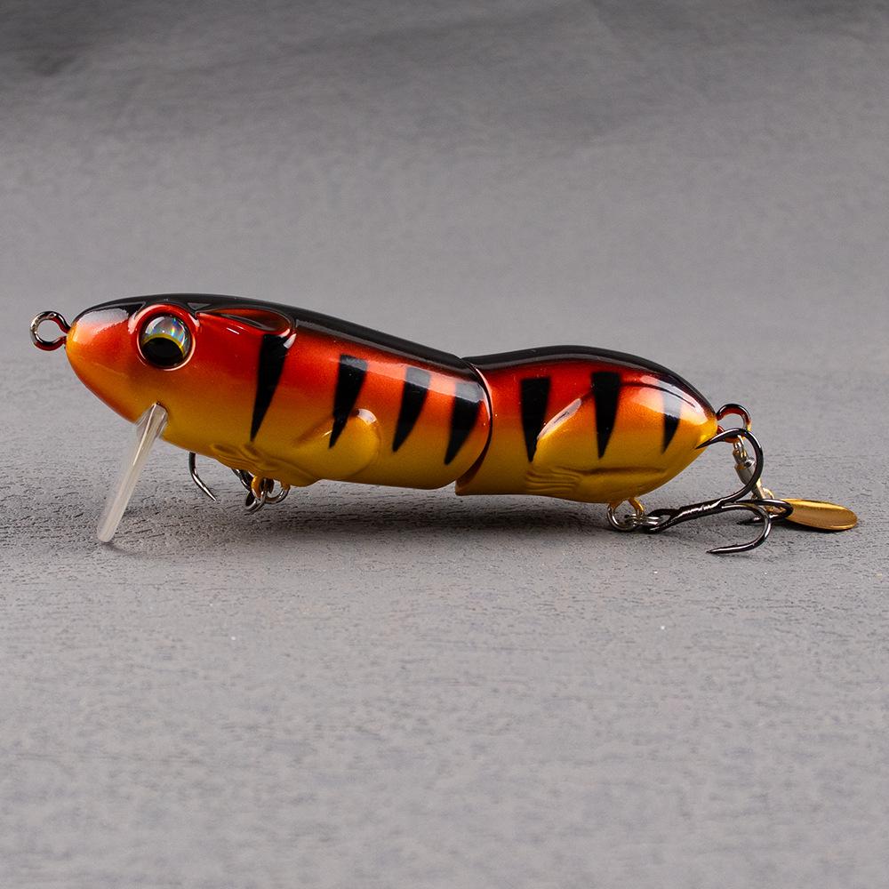 10cm 33g Floating Jointed Mouse Fishing Lure with Spinning Blade, Realistic Topwater Hard Bait Treble Hooks for Bass Freshwater Fishing