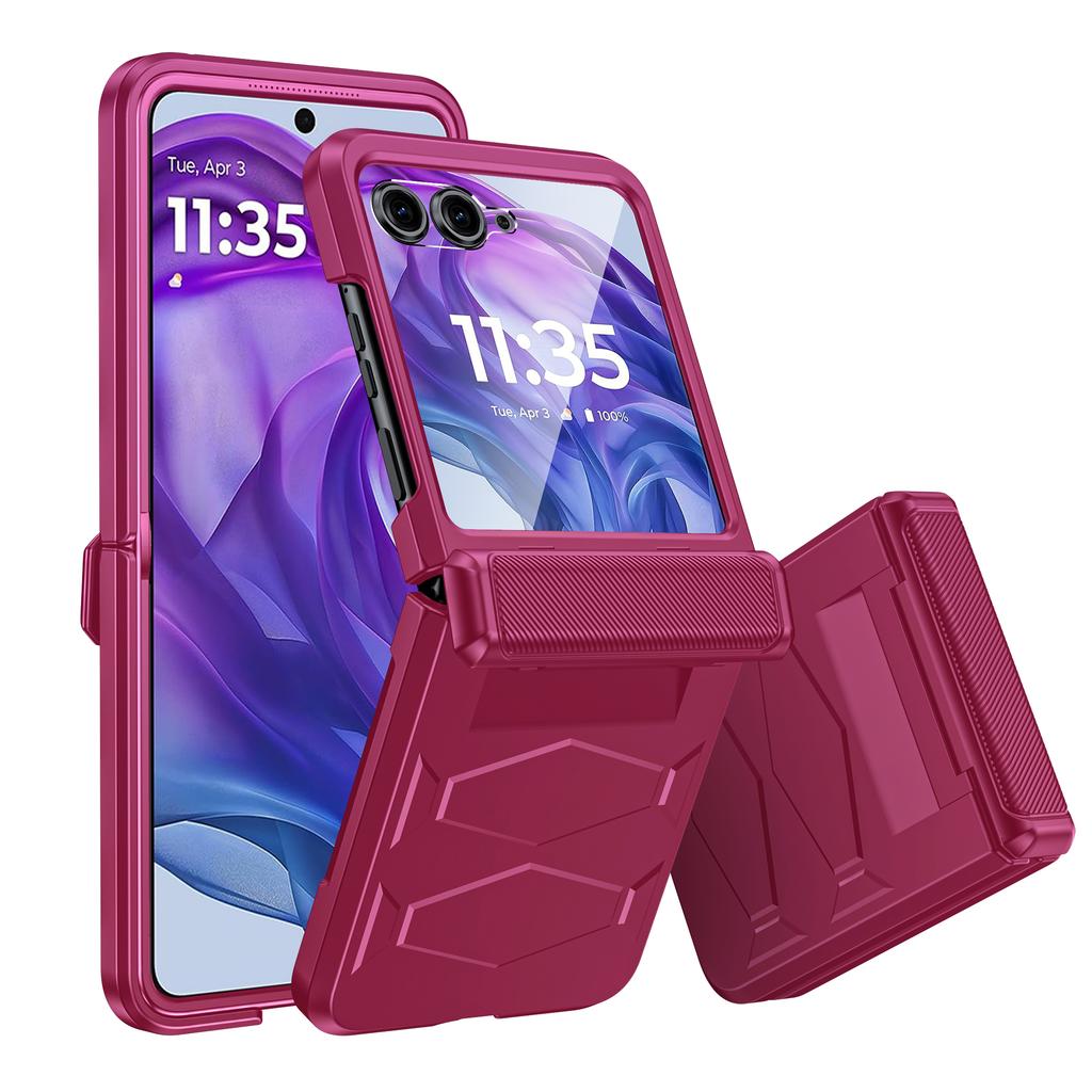 For Motorola Razr Ultra 2024/Razr Pro 2025/Razr Pro 2026 With Hinge Protection, Built-in Screen Protector Shockproof All-Inclusive Phone Cover-Red