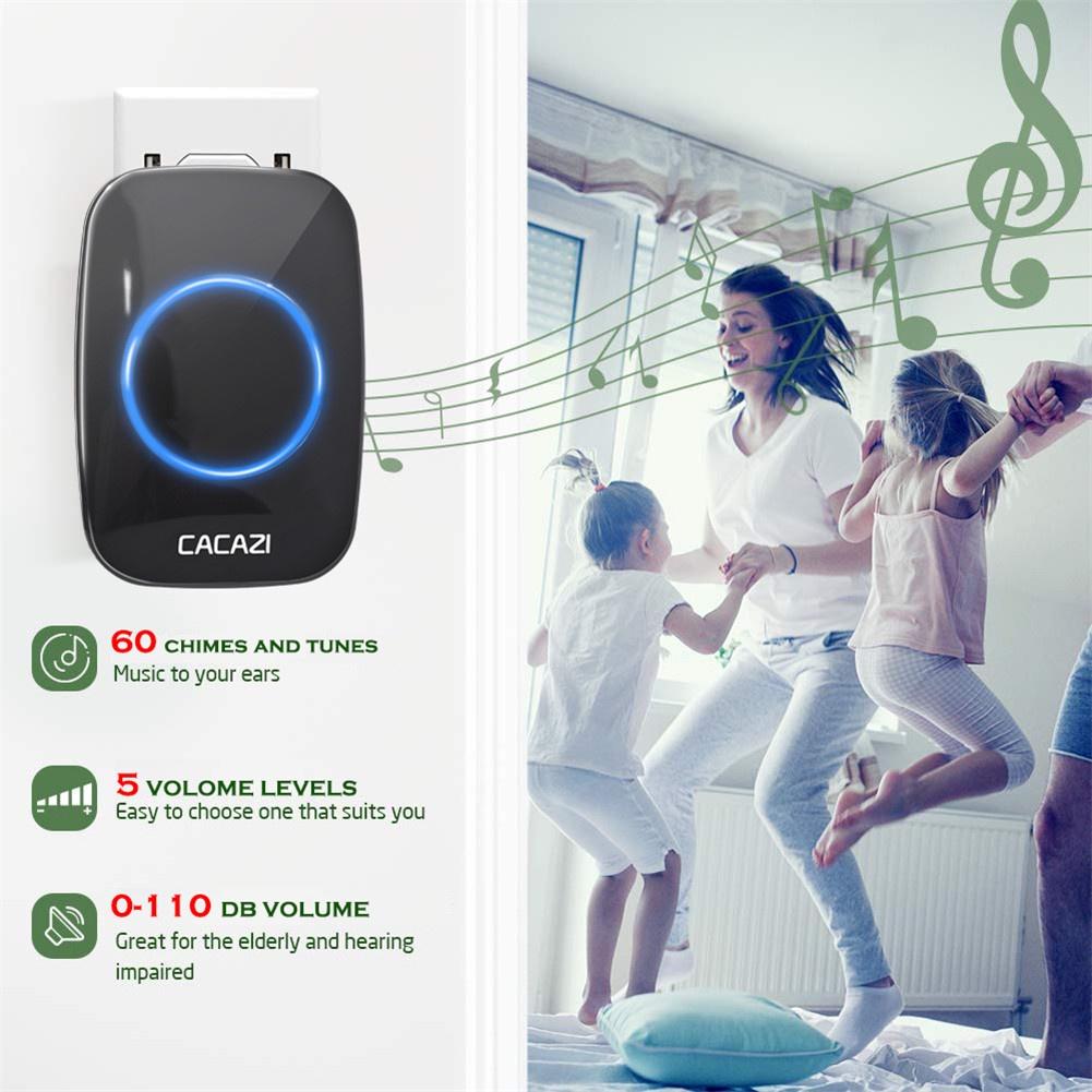 Wireless Doorbell, Waterproof Doorbell, 1 Button, 1 Receiver, 60 Ringtones, 5-level Volume Adjustment, European Standard Plug.