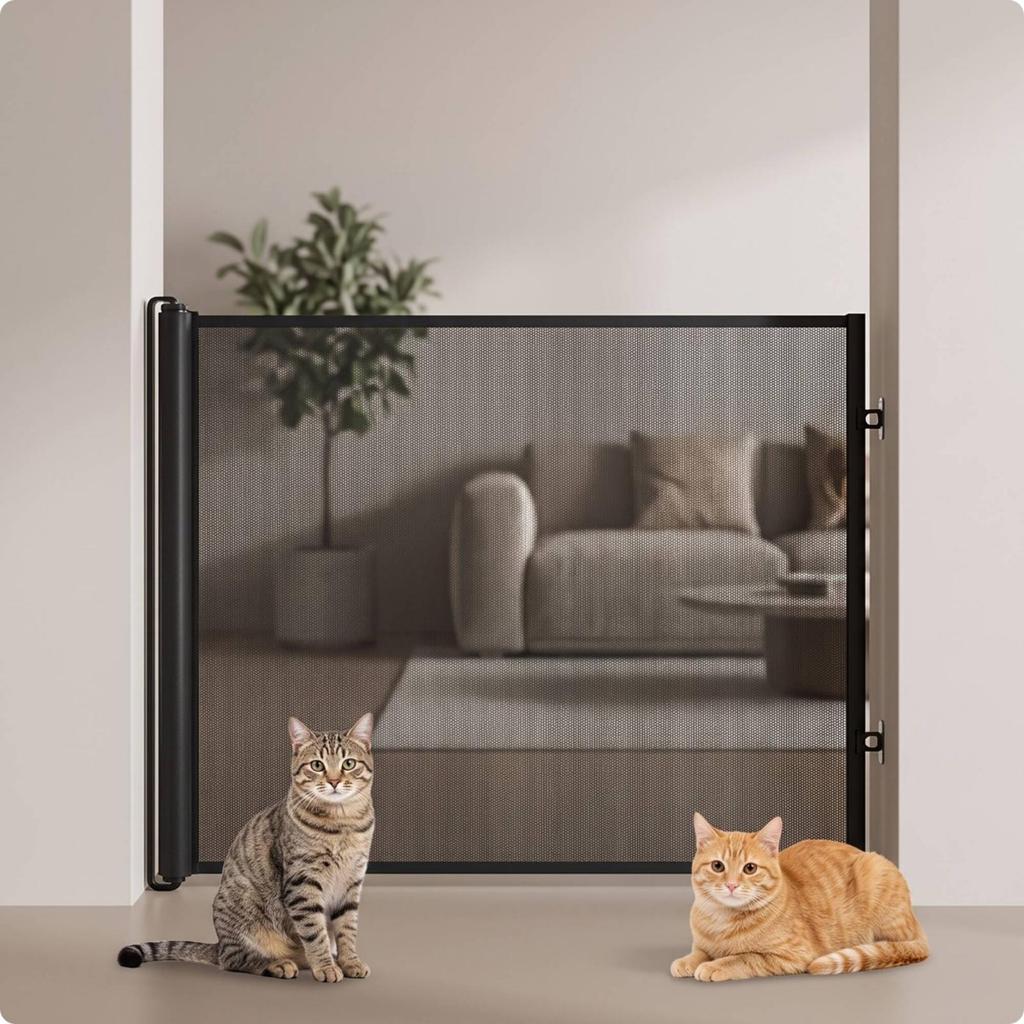 Retractable Dog Gate Adjustable Pet Barrier Mesh with Hooks