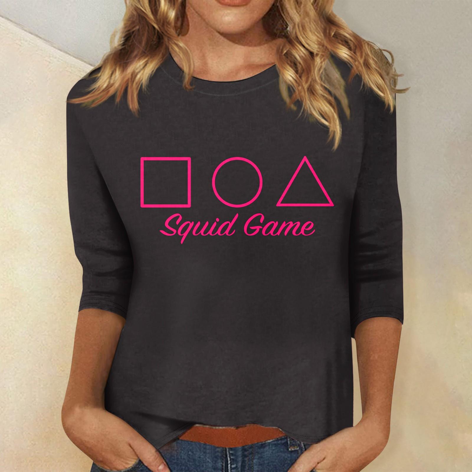 

Women s Fashion Casual Round Neck 3/4 Sleeve Loose Printed T-Shirt Ladies Top M чорний