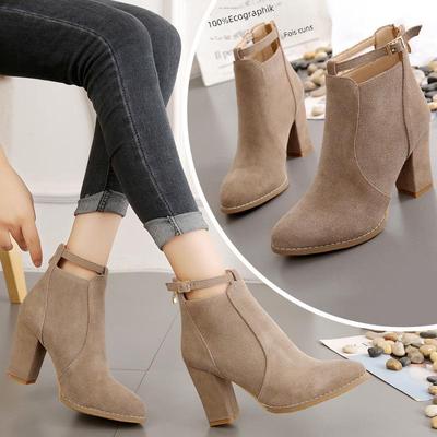 Botas altas de salto grosso estilo britânico outono/inverno 2020, zíper traseiro, botas Martin femininas de tamanho grande