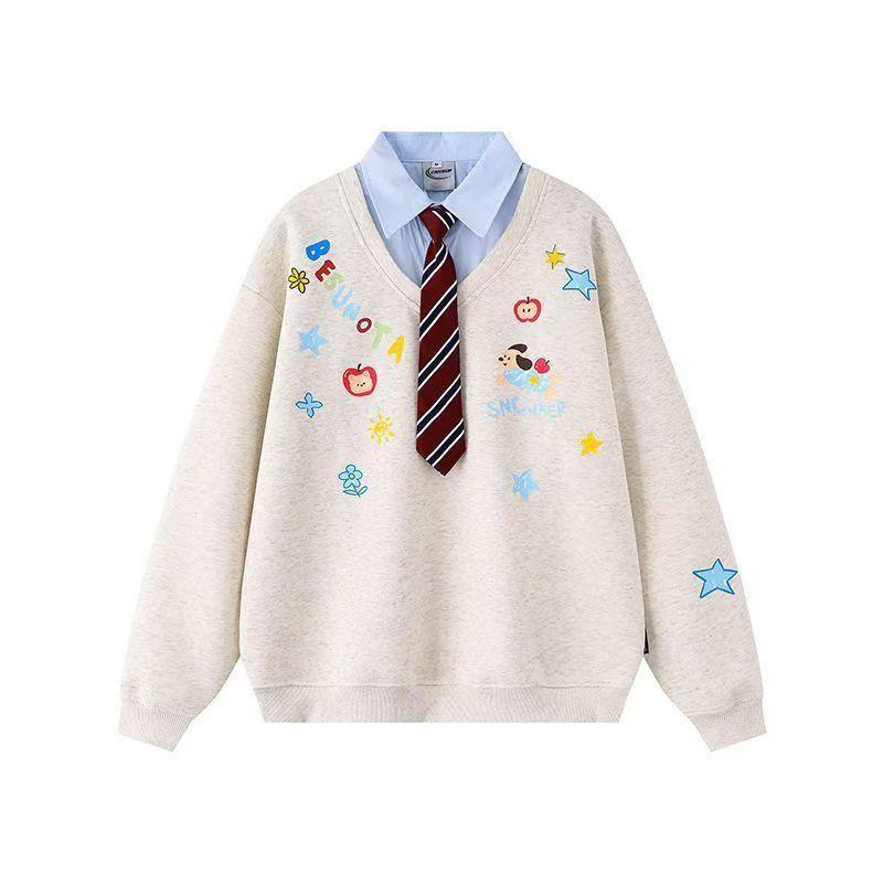 

Cartoon Dog Printed Girls Polo Sweatshirt With Long Sleeves For Autumn Casual Style M серый