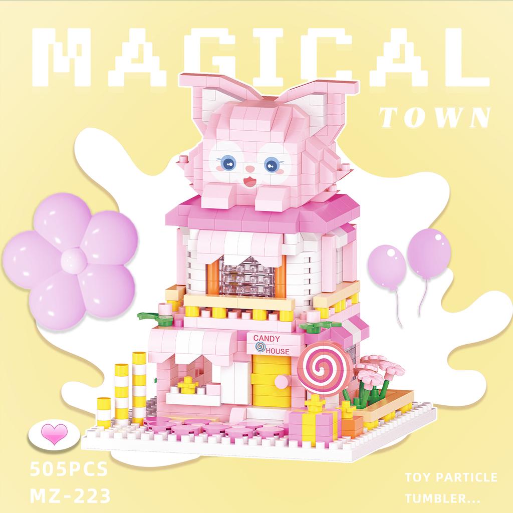 Sanrio Building Blocks Disney Kuromi My Melody Strawberry Bear Pochacco Small Pellet Street Scene Jigsaw Toy Model Gift