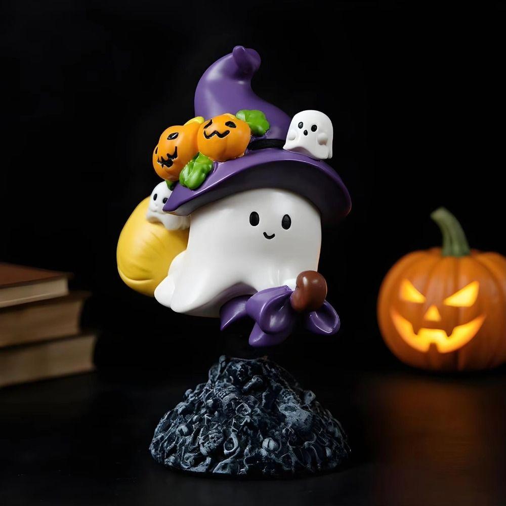 Resin Halloween Ghost Statue Cartoon Ghost Figurine Ornament Funny Ghost Art Sculpture  Bedroom