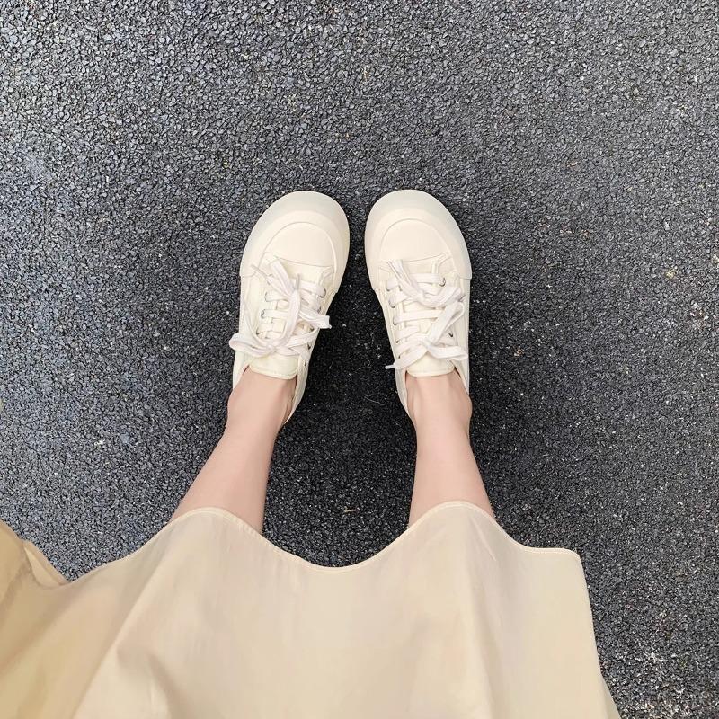 Casual style versatile contrasting color double lace-up round head heightening platform canvas shoes summer women