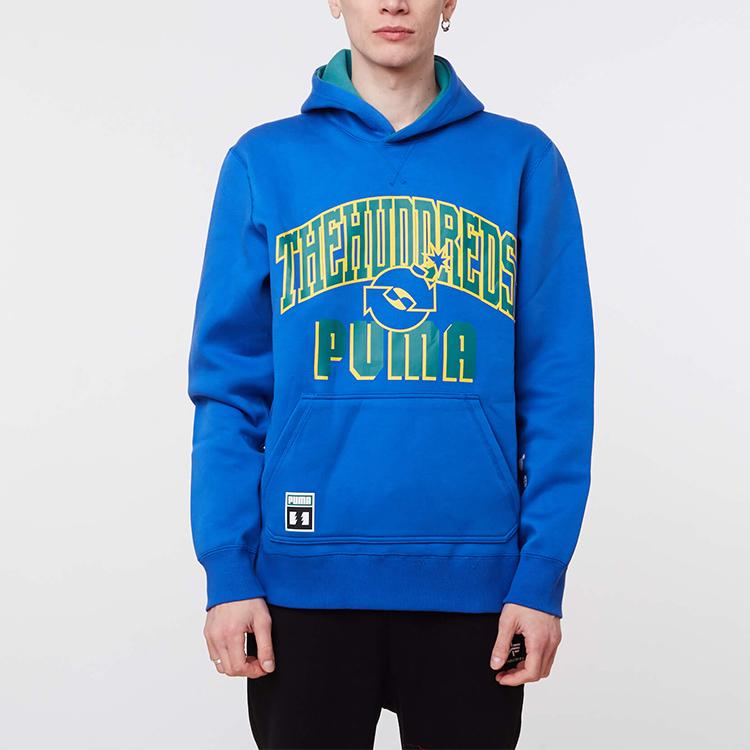 Puma X The Hundreds Logo Print Reversible Hoodie Men Tops Blue Green 598311-89