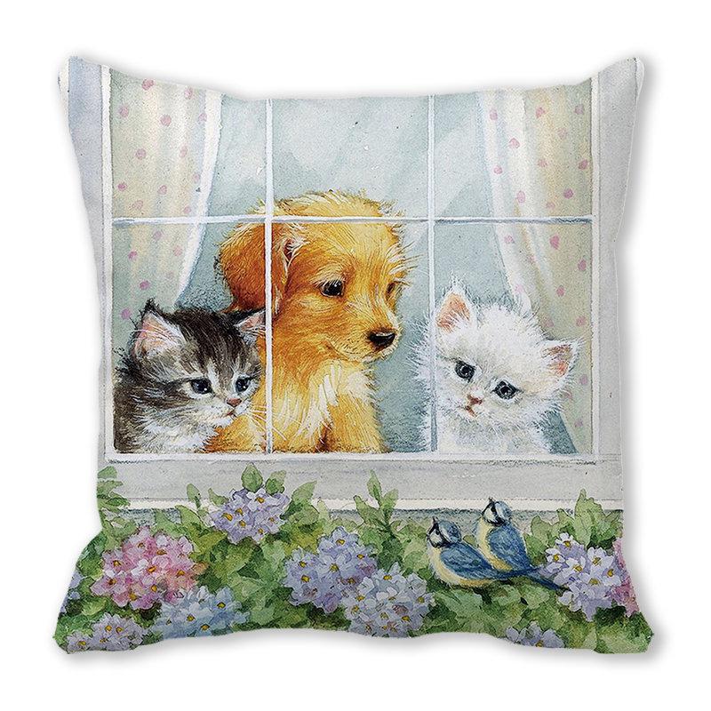 Pernă de canapea cu aspect de piele de piersică, model Crăciun Fericit, pisică și animal - ZT422