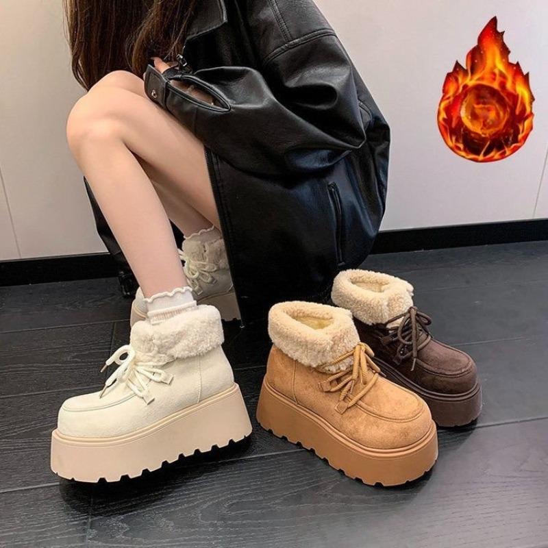 Neue Damen Schneestiefel mit dicken Sohlen und zusätzlicher Fleece-Wärme, kurze Stiefel und Baumwollschuhe