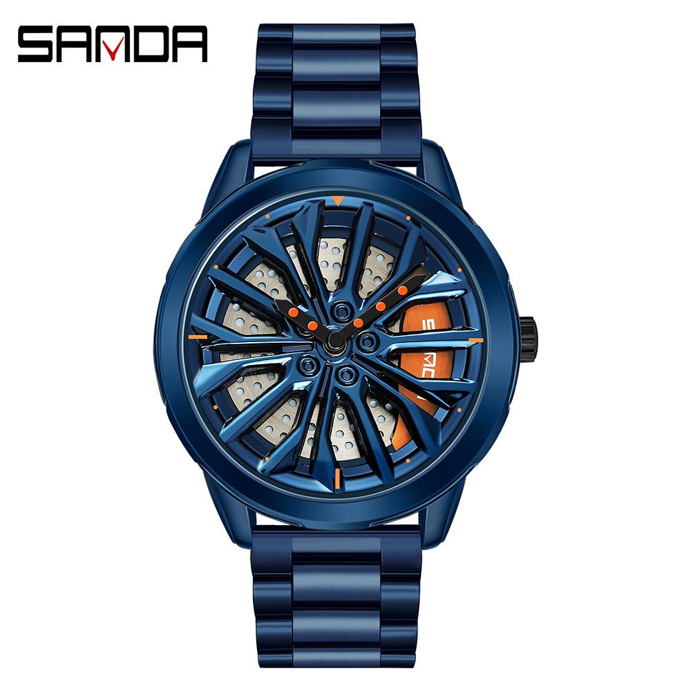 Sanda Men s Trendy Waterproof Quartz Watch with Cool Wheel Design