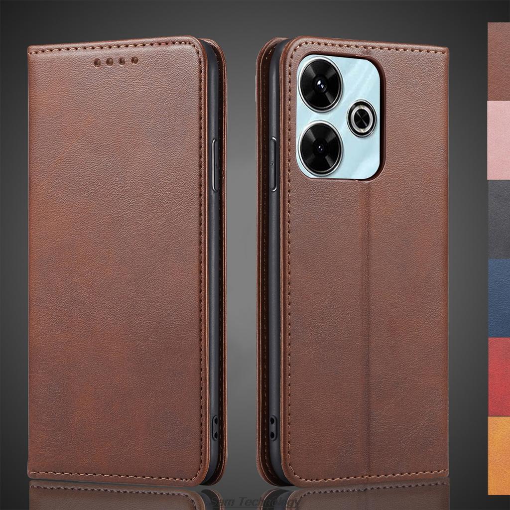 Magnetic Attraction Leather Case for Xiaomi Redmi 13 Redmi13 Hongmi13 Holster Flip Cover Case Wallet Phone Bags Fundas Coque