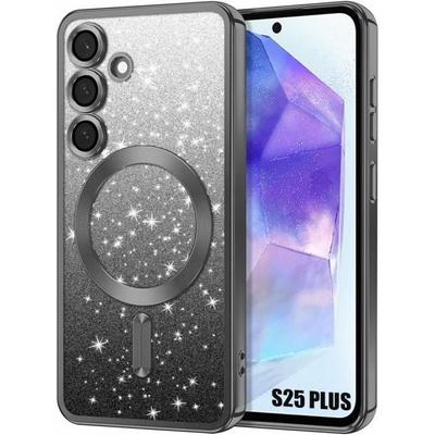 Hülle für Samsung Galaxy S25 Plus (S25+) Schutzhülle Silikon mit Magnetring - Glitzernd Schwarz