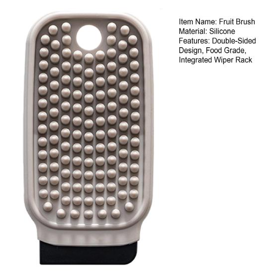 Yousheng Fruit Brush Multi Functional Double-Sided Silicone Kitchen Cleaning Brush with Hanging Loop Scrubber Integrated Scraper
