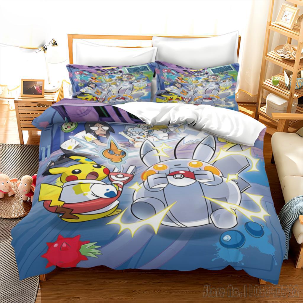 Anime Pikachu Duvet Cover Sets Bedroom Bedding For Boys Kids Teens Girls Pokemon Quilt Cover Pillowcases Christmas Gift