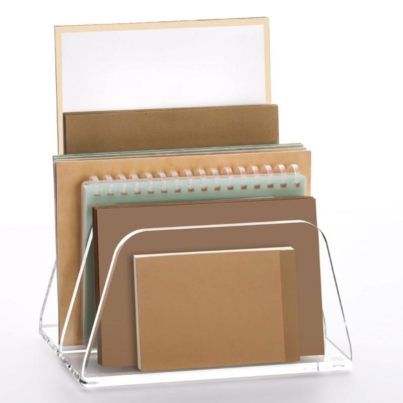 Transparency 2 Tiers Desktop File Holder With Multifunctional Paper Storage Compartments Office Supplies Rack