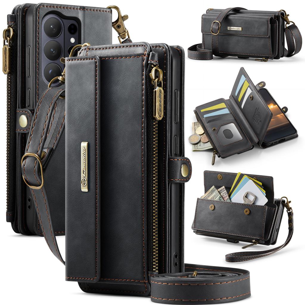 For Samsung Galaxy S26 Ultra Case CASEME C39 RFID Blocking Zipper Wallet Stand Leather Cover with Strap