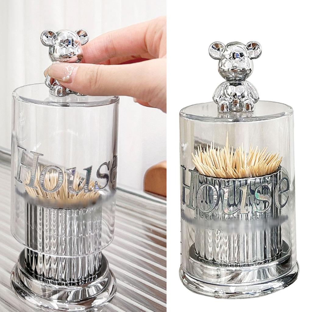 Uroczy pojemnik na wykałaczki w kształcie misia, krystalicznie czysty pojemnik na waciki, pudełko do przechowywania, kanister, słoik z pokrywką