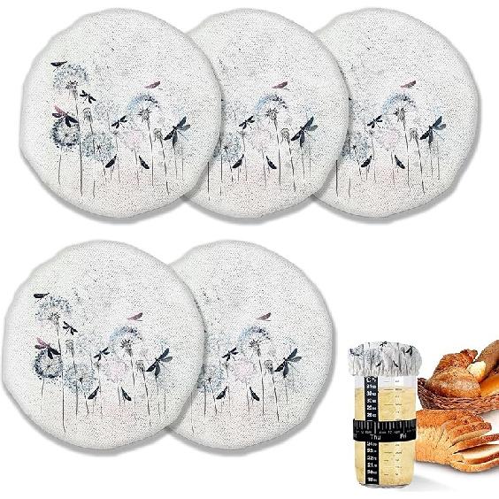Sourdough Starter Cloth Covers Jars,Water Lotus Fermentation Cheese Fabric Lids,Fit Jars Mouth from 3-4 inch, 5 Pack